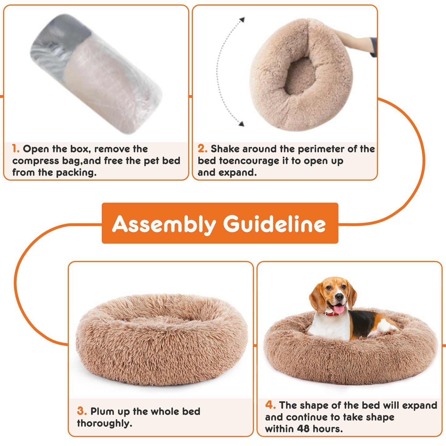 24" Round Fluffy Plush Cat Bed