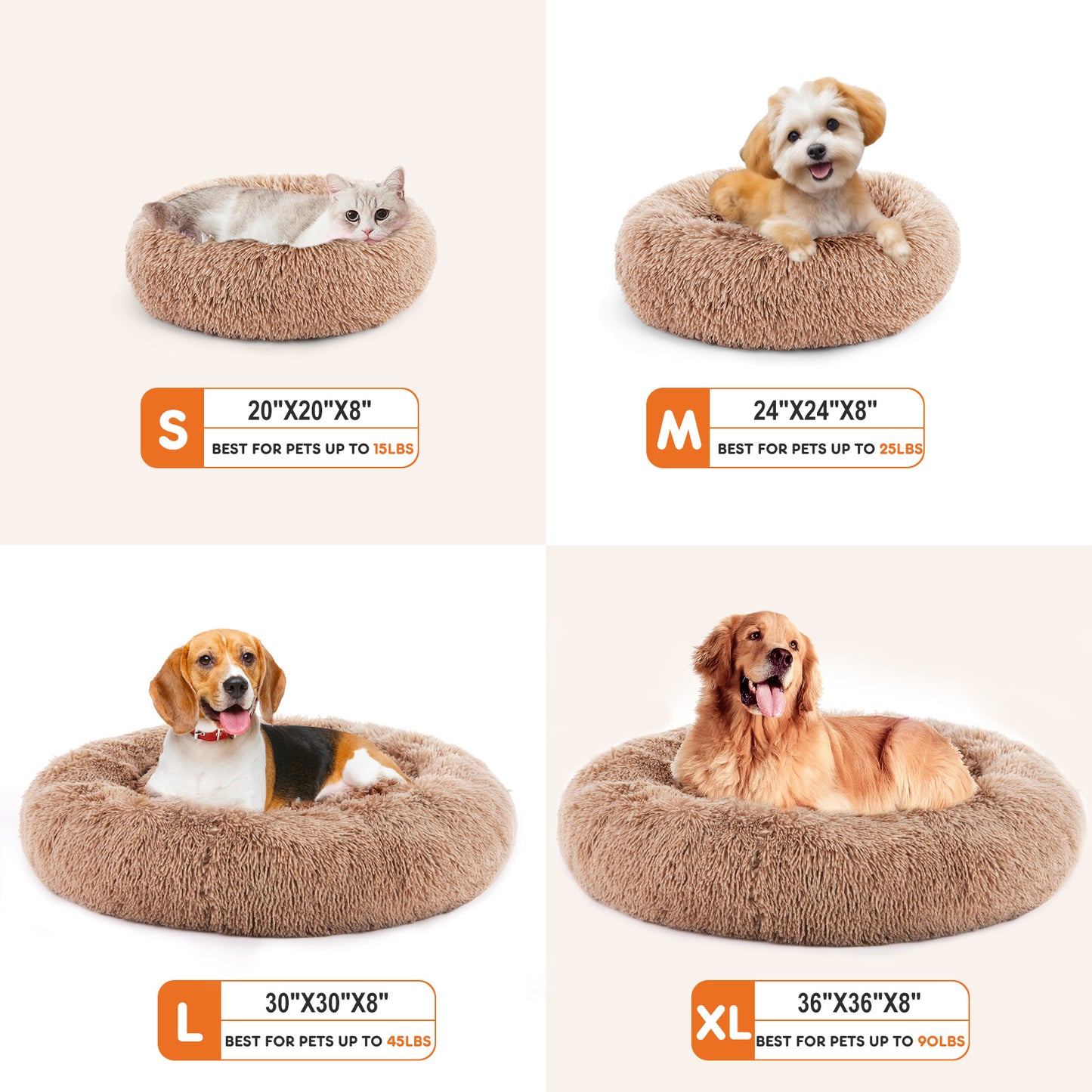 24" Round Fluffy Plush Cat Bed