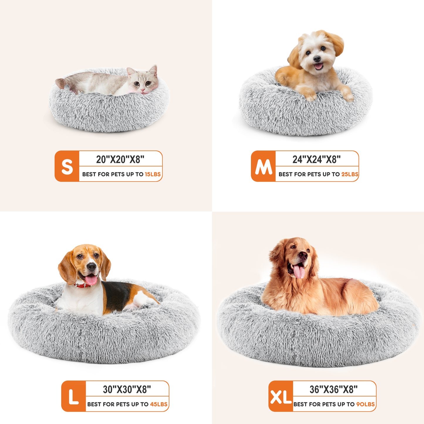 24" Round Fluffy Plush Cat Bed